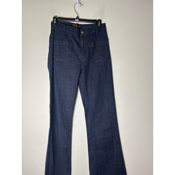 The Seafarer Dark Wash Denim Wide Leg Blue Jeans with Flat Front Pockets Sz 28 - Picture 1 of 3